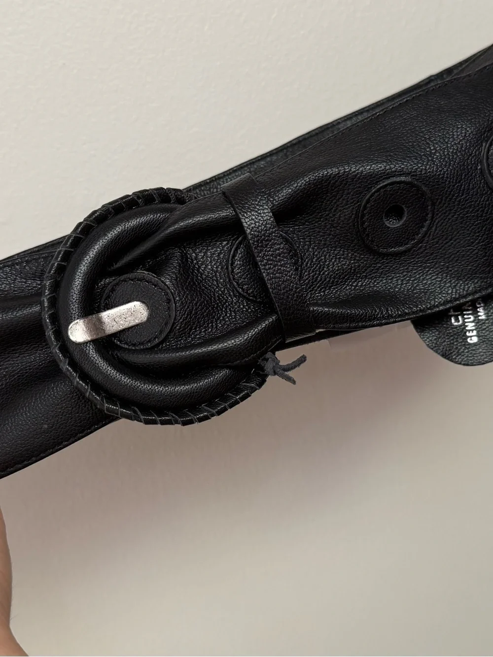 NWT Chico’s Black Genuine Leather Wide Waist Belt with Button Accents - Size M